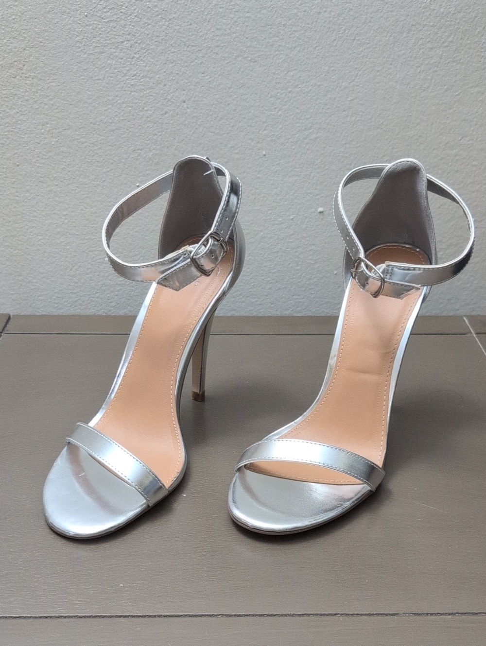 Silver Ankle-Strap High Heel Sandals